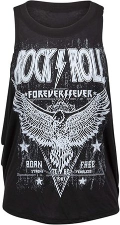 Amazon.com: Womens Black Rock'n'Roll Forever Loose Fit Tank Top Muscle, Black, Size Large: Clothing