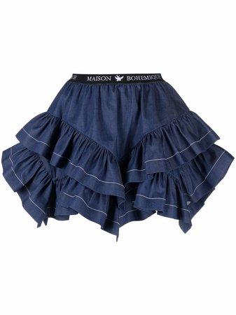Maison Bohemique logo-waistband Ruffle Mini Skirt - Farfetch