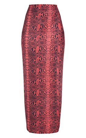 Red Snake Print Slinky Midaxi Skirt | Co-Ords | PrettyLittleThing