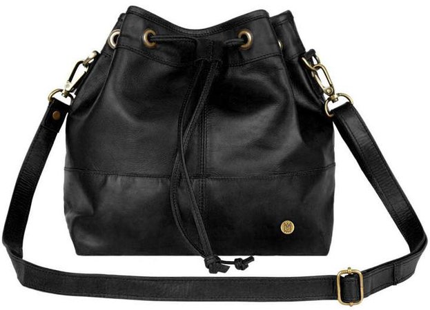 MAHI Leather - Classic Bucket Drawstring Bag In Black Leather