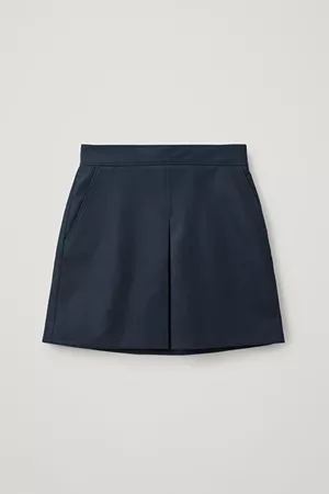 PLEATED A-LINE WOOL-CASHMERE MINI SKIRT - navy - Skirts - COS US