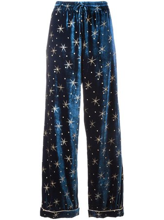 Lyst Valentino Star Embroidered Velvet Pyjama Pants in Blue