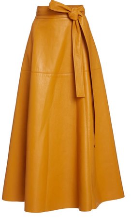 Oscar de la Renta Tie-Detailed Leather Midi Skirt