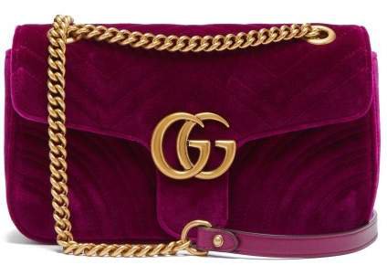 Gg Marmont Small Quilted Velvet Cross Body Bag - Womens - Purple
