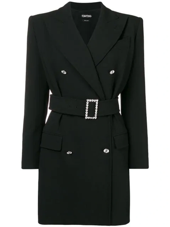TOM FORD Double-breasted Tailored Wool Belted Cocktail Dress In Black