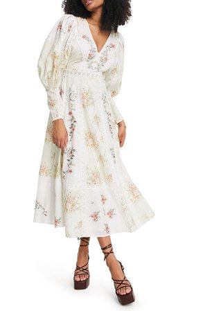 ASOS DESIGN Floral Embroidered Long Sleeve Cotton Midi Dress | Nordstrom