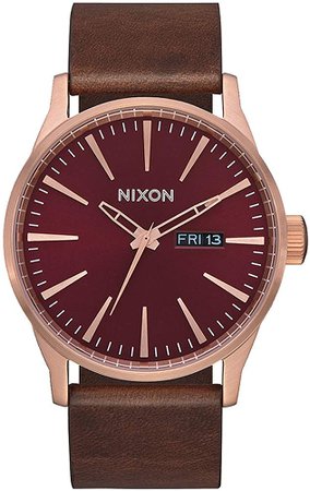 Amazon.com: NIXON Sentry Leather A105 - Rose Gold/Burgundy/Brown - 100m Water Resistant Men's Analog Classic Watch (42mm Watch Face, 23mm Leather Band) : Clothing, Shoes & Jewelry