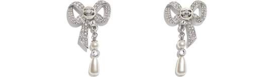 Earrings, metal, glass pearls, imitation pearls & strass, silver, pearly white & crystal - CHANEL