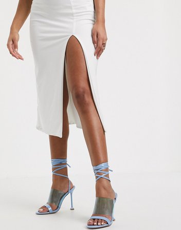 AYM Premium midaxi skirt with high thigh split in white | ASOS