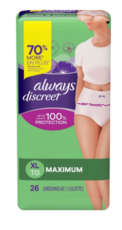 always discreet incontinence 38 postpartum incontinence underwear for women maximum protection xl 26ct adult diapers