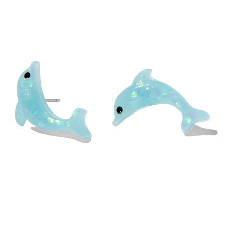 Claire's Blue Glitter Dolphin Stud Earrings