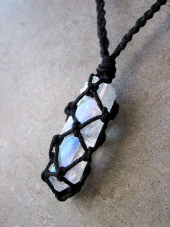 Angel aura quartz crystal black hemp necklace