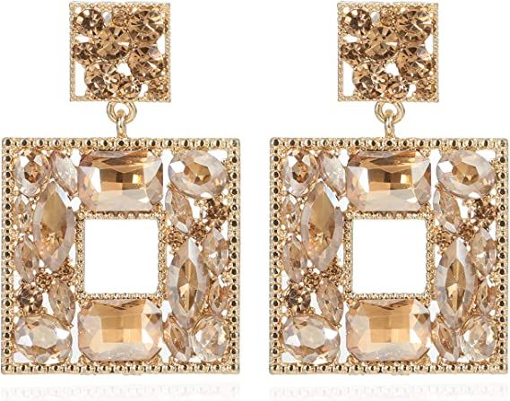 Amazon.com: Trendy Chamgange Rhinestone Square Dangle Earrings Sparkly Crystal Geometric Drop Statement Earrings hypoallergenic for Women: Clothing, Shoes & Jewelry
