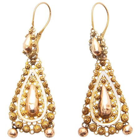 14 Karat Yellow Gold Cannetille Dangle Earrings For Sale at 1stDibs | 14 karat gold filigree earrings