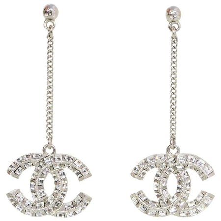 Chanel Pave Crystal CC Drop Pierced Earrings