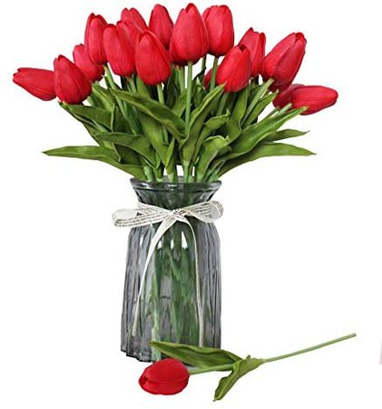 Amazon.com: ALIERSA Artificial Flowers 20 Heads Real Touch Mini Artificial Tulips Bouquets for Home Wedding Deocr DIY Bouquet Flowers (red, 20): Furniture & Decor