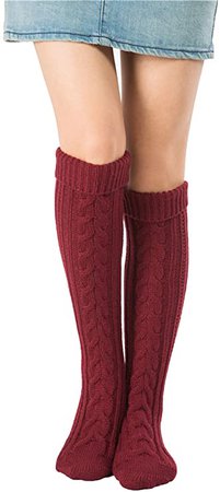 SherryDC Women's Cable Knit Long Boot Socks Over Knee High Winter Leg Warmers, Beige, One Size at Amazon Women’s Clothing store