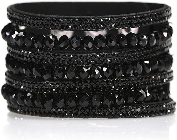 Amazon.com: beya Alloy Metal Jewelry Black Bracelet for Women Uniquely Embedded with Stone and Crystal Beaded Fashion Cuff Bracelets for Girls, Teenagers, and Women | Black Accents : Clothing, Shoes & Jewelry