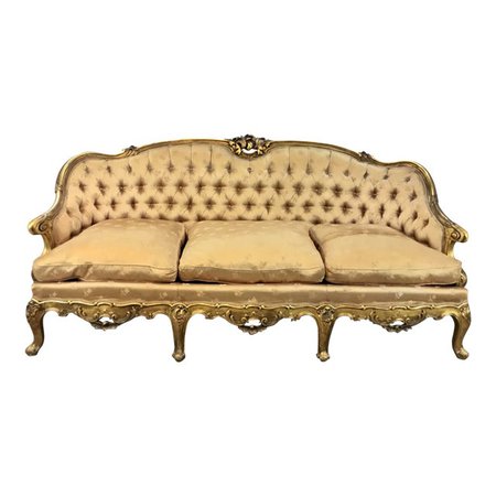 Antique French Tufted Gold Gilt Sofa | Chairish