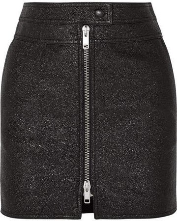 Metallic Textured-leather Mini Skirt - Black