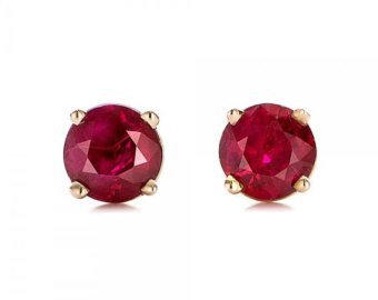 Ruby diamond earring-Halo Ruby earrings-White Gold | Etsy