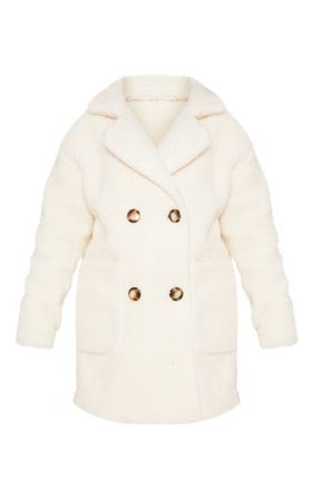 Cream Borg Midi Coat | Coats & Jackets | PrettyLittleThing
