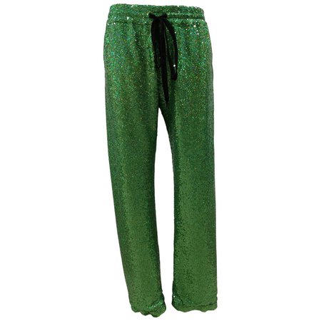 House of Mua Mua Hand-Beaded Mesh Pajama green pants