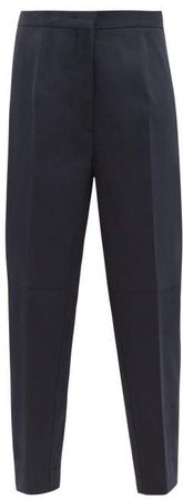 Tapered Cotton Twill Trousers - Womens - Dark Navy