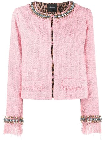 Blumarine crystal-embellished tweed jacket pink