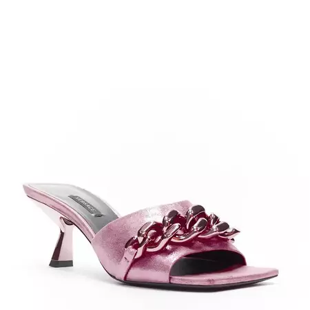 new VERSACE Runway pink chunky chain metallic kitten comma heel sandals EU38 For Sale at 1stDibs