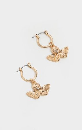 Gold Cherub Hoop Earring | Accessories | PrettyLittleThing USA