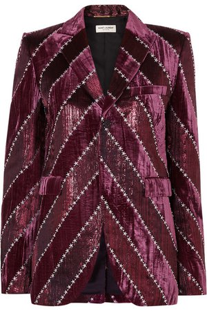 Saint Laurent | Embroidered velvet and silk-blend lamé blazer | NET-A-PORTER.COM