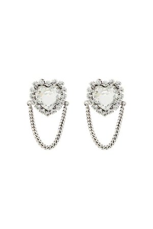 Crystal Heart Earrings With Hanging Chain – Alessandra Rich