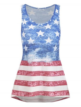 Casual High Low American Flag Tank Top