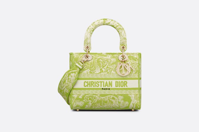 Medium Lady D-Lite Bag Lime Toile de Jouy Reverse Embroidery - Bags - Women's Fashion | DIOR