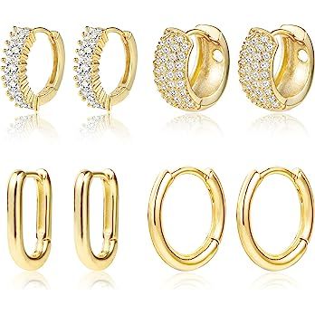 Amazon.com: ALEXCRAFT Small Gold Hoop Earrings 4 Pairs 14k Gold Plated Hoop Earrings Cubic Zirconia Hoop Earrings Square Hoop Earrings Gold Hoop Earrings Set for Women Teen Girls: Clothing, Shoes & Jewelry