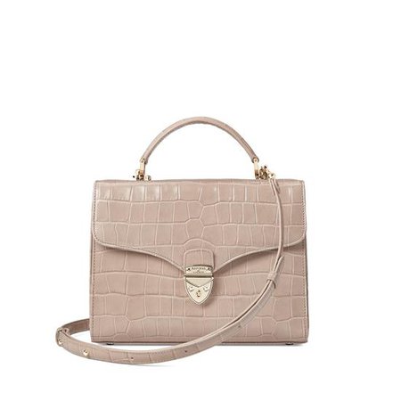 Mayfair Bag in Deep Shine Soft Taupe Croc from Aspinal of London