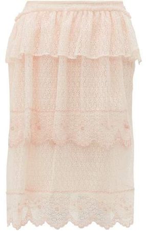 Asymmetric Embroidered Lace Midi Skirt - Womens - Beige