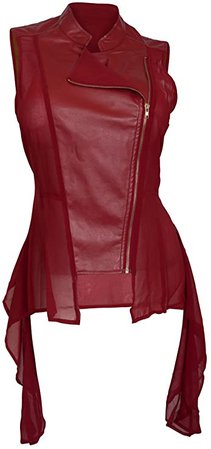 eVogues Women's Sleeveless Sheer and Faux Leather Panel Fashion Vest Jacket at Amazon Women's Coats Shop