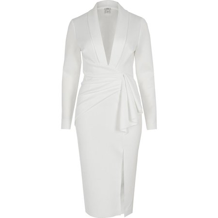 White long sleeve midi bodycon dress | River Island