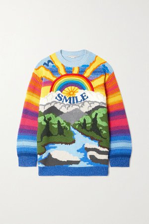 Blue Kind intarsia wool and cotton-blend sweater | Stella McCartney | NET-A-PORTER