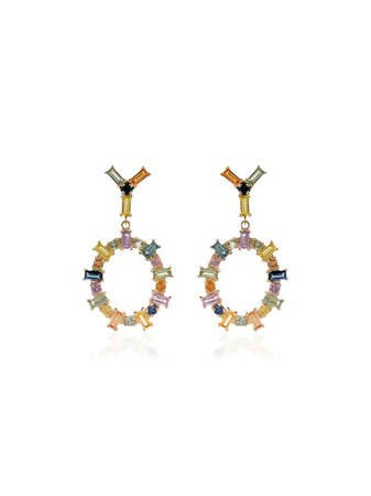 Ileana Makri 18K Yellow Gold Rainbow Sapphire Drop Hoop Earrings | Farfetch.com