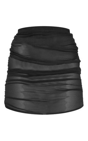 Black Mesh Ruched Mini Skirt | Skirts | PrettyLittleThing