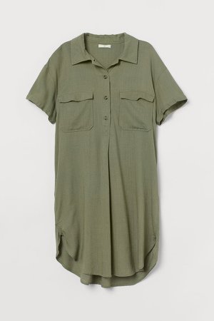 Linen-blend Utility Dress - Green
