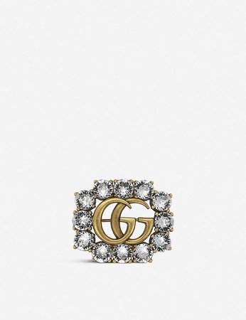 GUCCI - Double G gold and crystals brooch | Selfridges.com