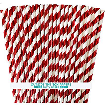 Amazon.com: Foil Red Stripe Paper Straws - 7.75 Inches - 100 Pack - Outside the Box Papers Brand: Health & Personal Care