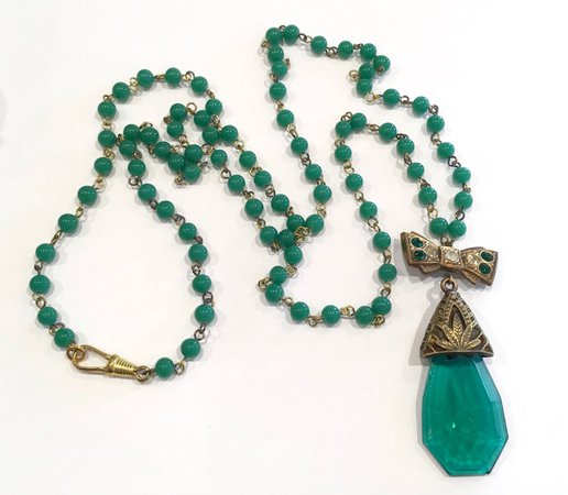 Handmade Green Czech Faceted Glass Teardrop Necklace | Etsy