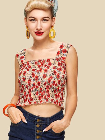Floral Print Pleated Cami Top