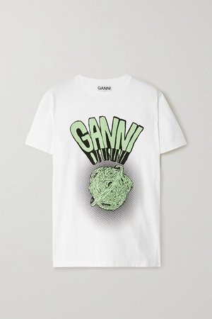 White Printed cotton-jersey T-shirt | GANNI | NET-A-PORTER