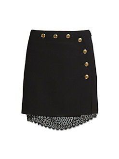 Givenchy Lace & Button-Embellished Wool Mini Skirt